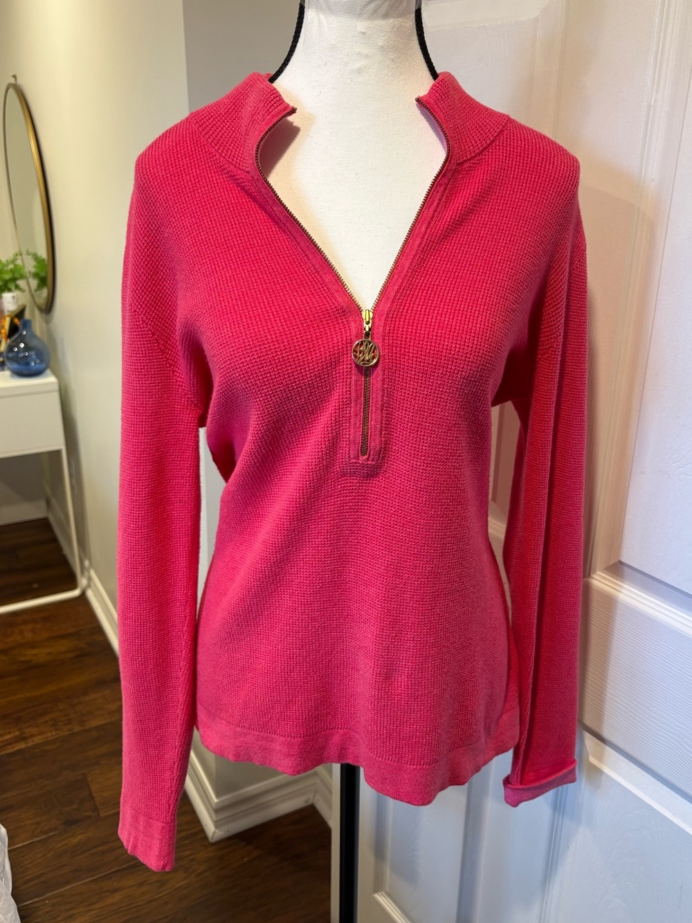 Lilly Pulitzer Pink Knit Quarter Zip Pullover Sweater Large